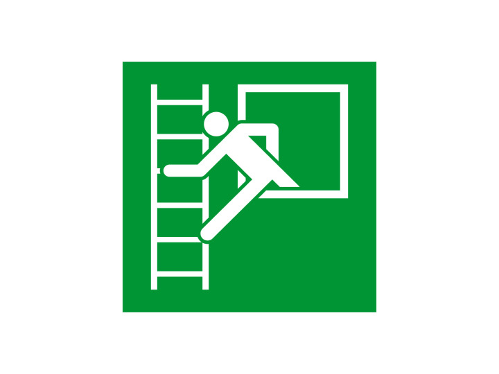 Évacuation Sécurité E016 Fenêtre de secours avec échelle de secours Signalétique Norme ISO 701