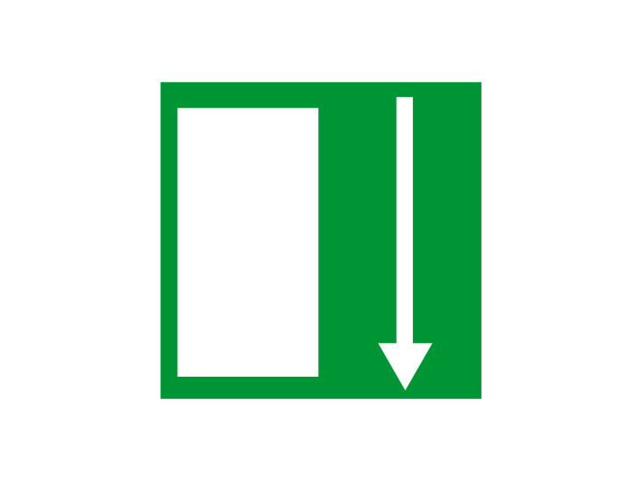 Évacuation Sécurité E050 Issue de secours en bas Panneau Signalétique Norme ISO 7010