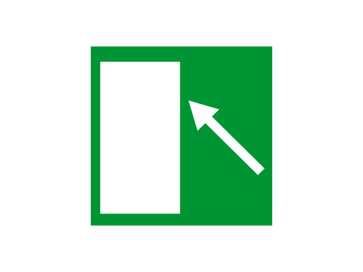 Évacuation Sécurité E053 Issue de secours en haut à gauche Panneau Signalétique Norme ISO 7010