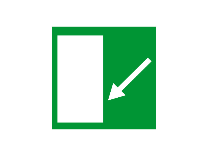 Évacuation Sécurité E054 Issue de secours en bas à gauche Panneau Signalétique Norme ISO 7010