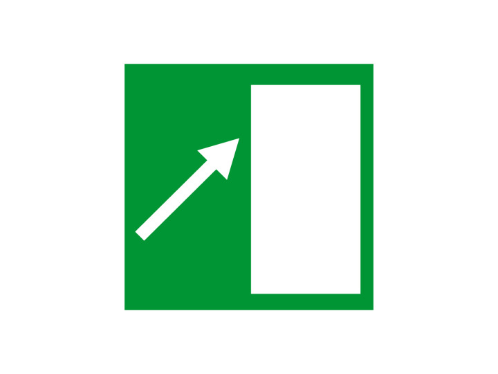 Évacuation Sécurité E055 Issue de secours en haut à droite Panneau Signalétique Norme ISO 7010