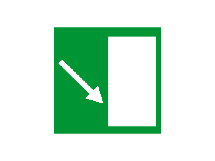 Évacuation Sécurité E056 Issue de secours en bas à droite Panneau Signalétique Norme ISO 7010