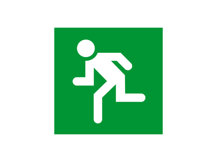 Évacuation Sécurité E072 Issue de secours à gauche Panneau Signalétique Norme ISO 7010