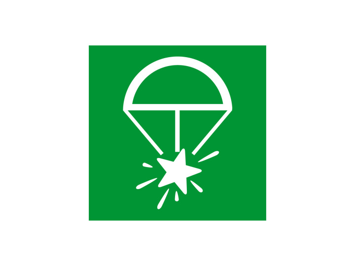 Évacuation Sécurité E109 Lance fusée pour parachute Panneau Signalétique Norme ISO 7010
