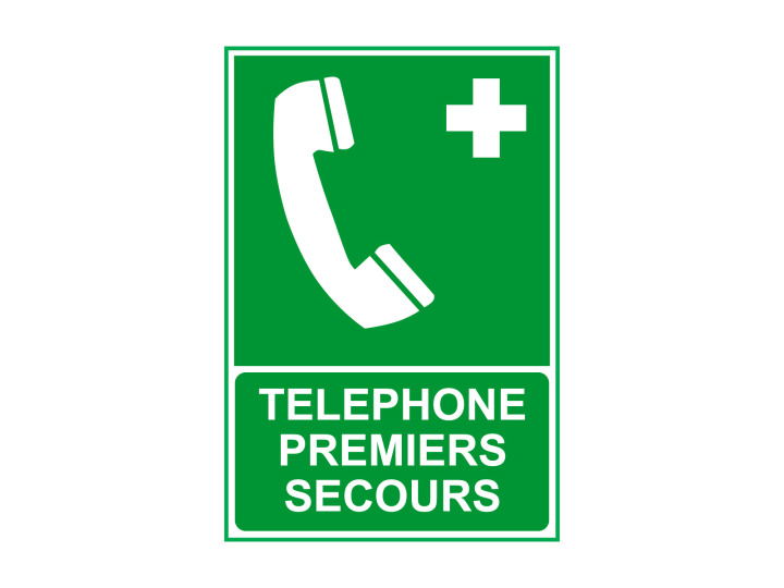 Évacuation Sécurité E404 Téléphone premiers secours Panneau Signalétique Norme ISO 7010