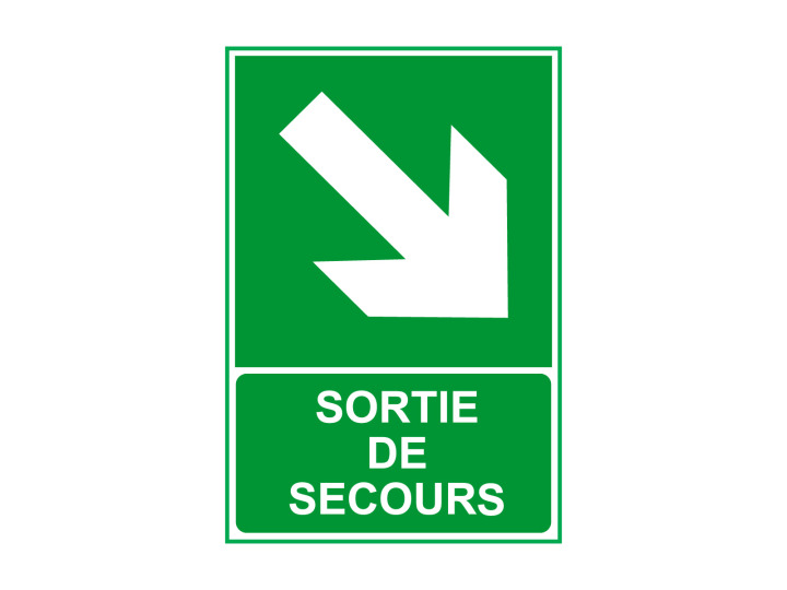 Évacuation Sécurité E406 Sortie de secours Flèche bas droite Signalétique Norme ISO 7010