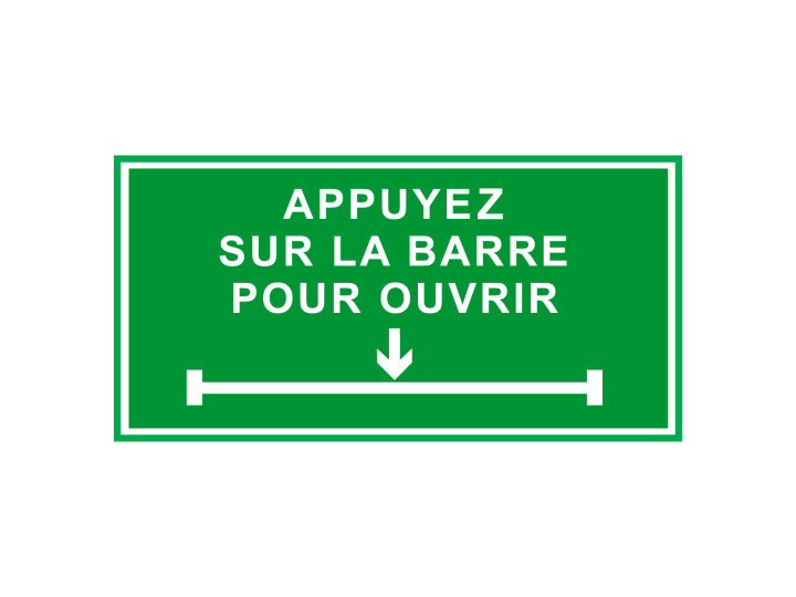 Évacuation Sécurité  E456  Appuyez sur la barre pour ouvrir  Panneau Signalétique Norme ISO7010