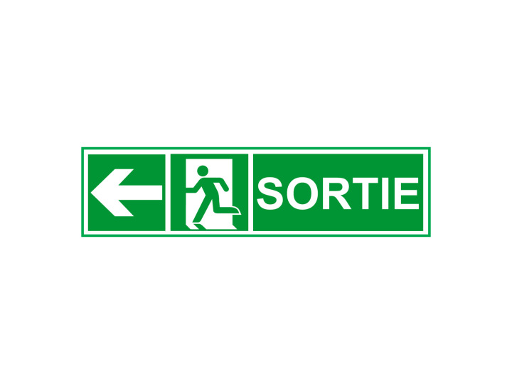 Évacuation Sécurité E505 Sortie flèche gauche Panneau Signalétique Norme ISO 7010