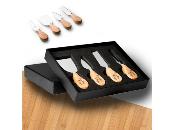 Kit À Fromage Personnalisé  Service à fromage avec 4 ustensiles en inox et manche en bois EDAM