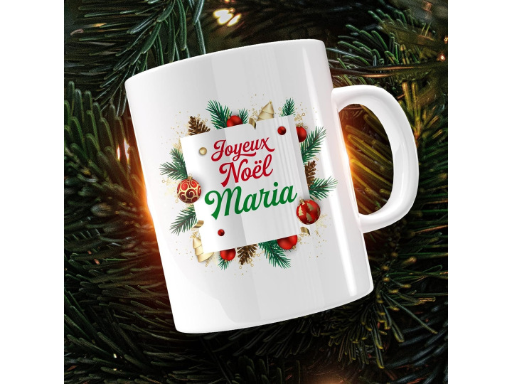 Mug Joyeux Noël Personnalisé  Tasse céramique 350ml  Prénom À Personnaliser