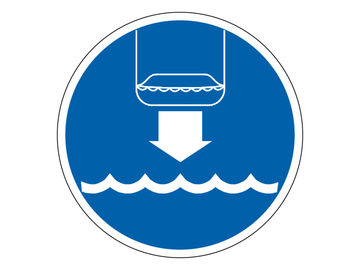 Obligation  M216  Baisser radeau sauvetage à leau  Panneau Signalétique Norme ISO7010