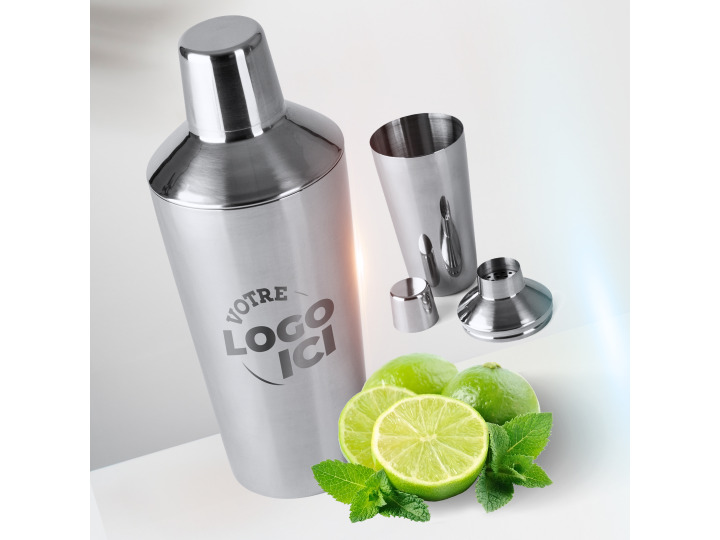 Shaker Personnalisé  Coquetelier inox 750mL couvercle antidéversement et tasse verseuse DANIEL