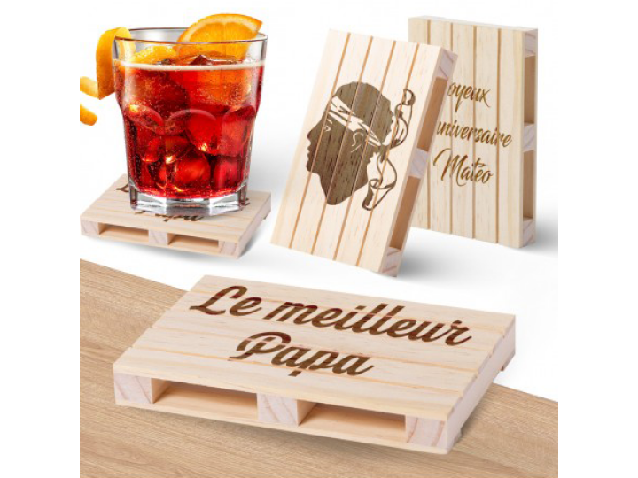 SousVerre Personnalisé  Dessous de verre en bois naturel style Palette COASTER